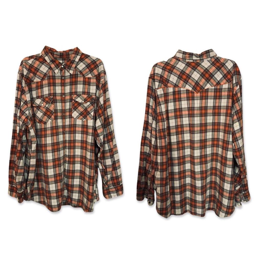 Old Navy Collar Snap Button Western Pocket Long Sleeve Plaid Mens 2X Orange